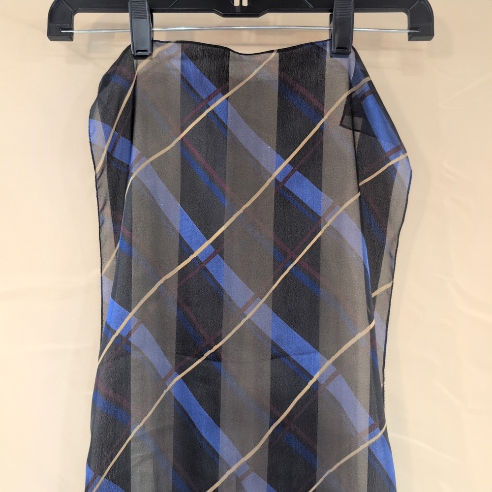 Laura Ashley Plaid Scarf Blue Black Tan Sheer Polyester Neckwear - Picture 2 of 6
